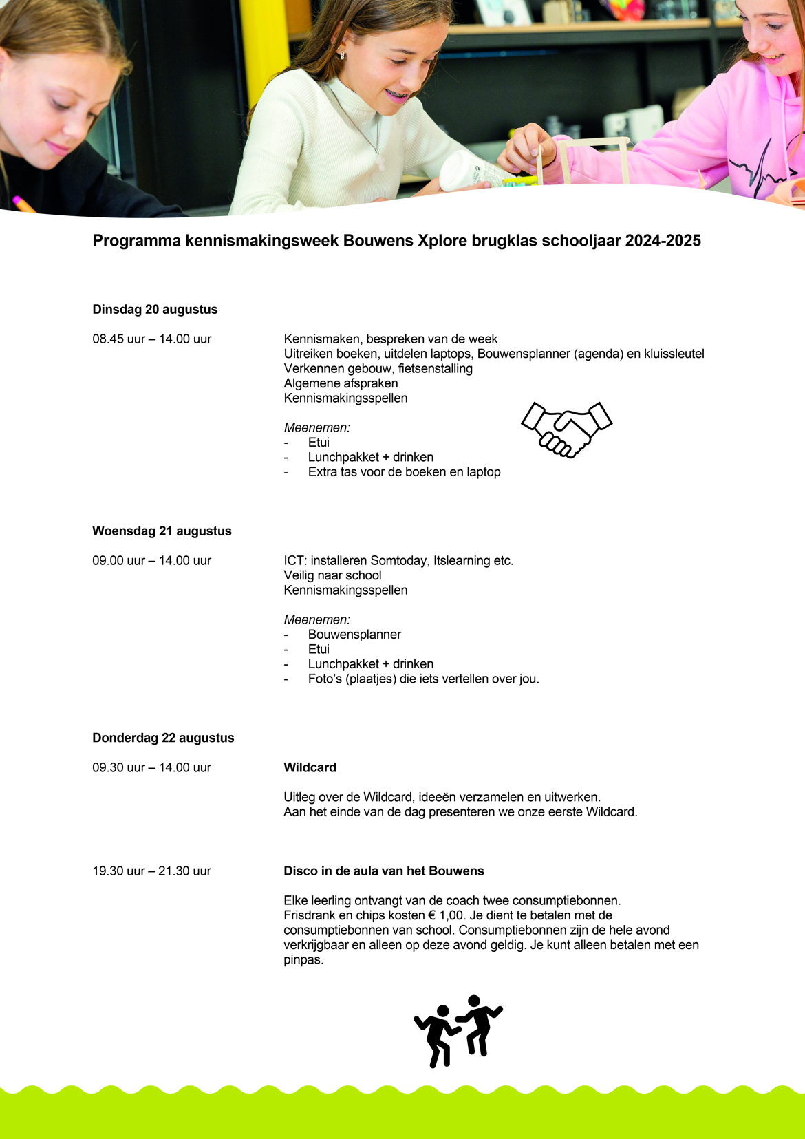 Programma Kennismakingsweek Bouwensxplore Schooljaar 2024 2025