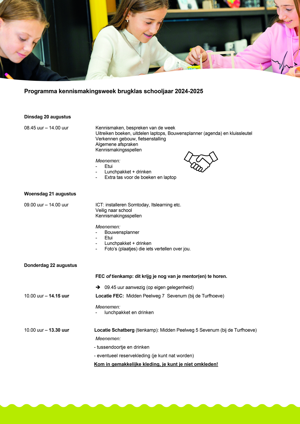 Programma Kennismakingsweek Brugklassen Schooljaar 2024 2025